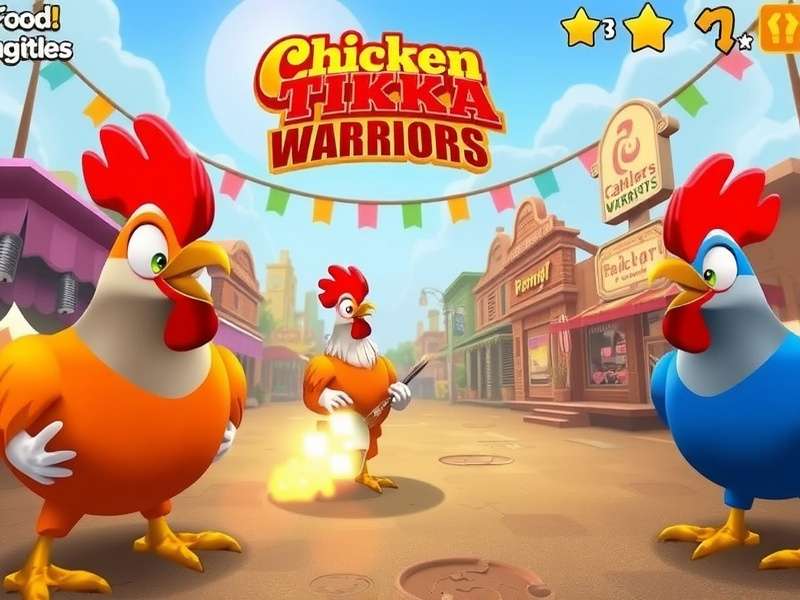 Chicken Tikka Warriors game screenshot showing colorful characters in a street food battle arena